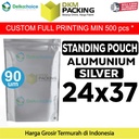 Standing Pouch Silver Alu Foil Kemasan Makanan 24x37cm Delkochoice