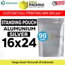 Standing Pouch Silver Alu Foil Kemasan Makanan 16x24cm Delkochoice