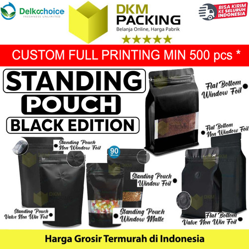 Standing Pouch VARIAN HITAM DELKOCHOICE Plastik Klip Kemasan Makanan