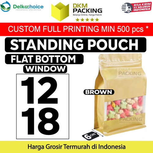 FLAT BOTTOM WINDOW 12x18cm BROWN ALU FOIL Standing Pouch DELKOCHOICE