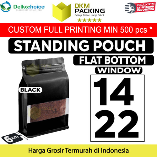 FLAT BOTTOM WINDOW 14x22cm BLACK ALU FOIL Standing Pouch DELKOCHOICE