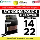 FLAT BOTTOM WINDOW 14x22cm BLACK ALU FOIL Standing Pouch DELKOCHOICE