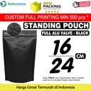Standing Pouch VALVE HITAM 16x24cm NON WINDOW ZIPLOCK Plastik ALU FOIL