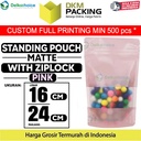 Standing Pouch 16x24cm PINK MATTE WINDOW Plastik Kemasan DELKOCHOICE