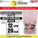Standing Pouch 12x20cm PINK MATTE WINDOW Plastik Kemasan DELKOCHOICE