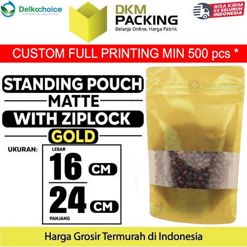 Standing Pouch 16x24cm GOLD MATTE WINDOW Plastik Kemasan DELKOCHOICE