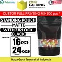 Standing Pouch 16x24cm HITAM MATTE WINDOW Plastik Kemasan DELKOCHOICE