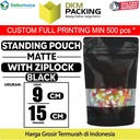 Standing Pouch 9x15cm HITAM MATTE WINDOW Plastik Kemasan DELKOCHOICE