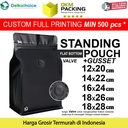 FLAT BOTTOM HITAM VALVE COFFEE BAG ZIPLOCK DELKOCHOICE PREMIUM