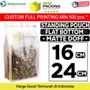 Standing Pouch 16x24cm Flat Bottom Matte Plastik Kemasan DELKOCHOICE