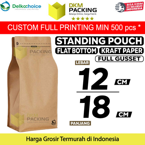 Standing Pouch 12x18cm FLAT BOTTOM KRAFT PAPER Kemasan Makanan-MURAH