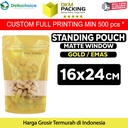 Plastik Klip 16x24cm GOLD MATTE WINDOW Standing Pouch Kemasan Makanan
