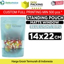 Standing Pouch 14x22cm BLUE MATTE WINDOW Plastik Kemasan Makanan