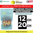 Standing Pouch 12x20cm BLUE MATTE WINDOW Plastik Kemasan Makanan