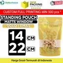 Standing Pouch 14x22cm GOLD MATTE WINDOW Plastik Kemasan Makanan