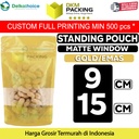 Standing Pouch 9x15cm GOLD MATTE WINDOW Plastik Kemasan Makanan