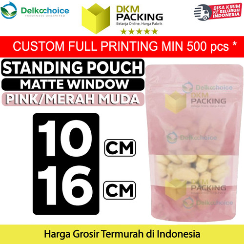 Standing Pouch 10x16cm PINK MATTE WINDOW Plastik Kemasan Makanan