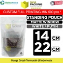 Standing Pouch 14x22cm WHITE MATTE WINDOW Plastik Kemasan Makanan