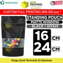Standing Pouch 16x24cm BLACK MATTE WINDOW Plastik Kemasan Makanan