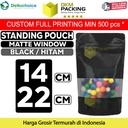Standing Pouch 14x22cm BLACK MATTE WINDOW Plastik Kemasan Makanan