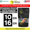 Standing Pouch 10x16cm BLACK MATTE WINDOW Plastik Kemasan Makanan