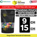 Standing Pouch 9x15cm BLACK MATTE WINDOW Plastik Kemasan Makanan