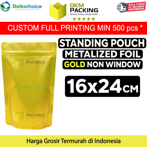 Plastik Klip 16x24cm Gold Full Metalize Foil Ziplock Standing Pouch