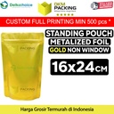 Plastik Klip 16x24cm Gold Full Metalize Foil Ziplock Standing Pouch