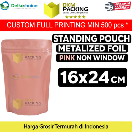 Plastik Klip 16x24cm Pink Full Metalize Foil Ziplock Standing Pouch