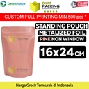 Plastik Klip 16x24cm Pink Full Metalize Foil Ziplock Standing Pouch