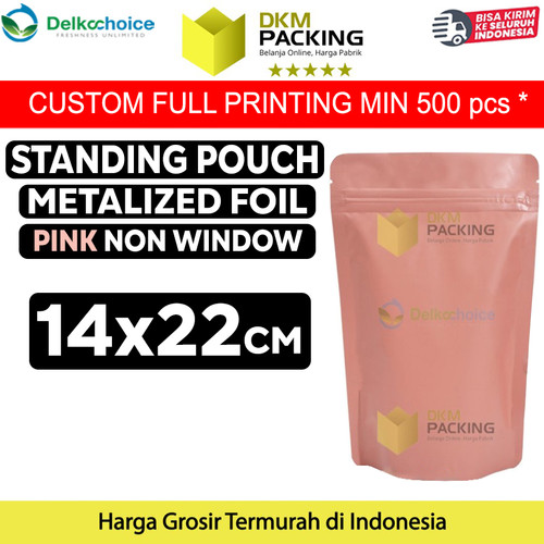 Plastik Klip 14x22cm Pink Full Metalize Foil Ziplock Standing Pouch