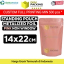 Plastik Klip 14x22cm Pink Full Metalize Foil Ziplock Standing Pouch