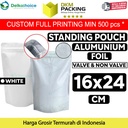 Plastik Klip 16x24cm White Full Metalize Foil Ziplock Standing Pouch