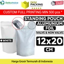 Plastik Klip 12x20cm White Full Metalize Foil Ziplock Standing Pouch