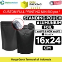 Plastik Klip 16x24cm Black Full Metalize Foil Ziplock Standing Pouch