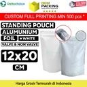 Standing Pouch 12x20cm White Full Metalize Foil Ziplock Plastik Klip