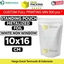 Standing Pouch 10x16cm White Full Metalize Foil Ziplock Plastik Klip