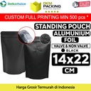 Standing Pouch 14x22cm Black Full Metalize Foil Ziplock Plastik Klip