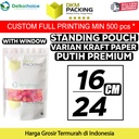 Standing Pouch 16x24cm White Kraft Window ZIPLOCK Plastik Klip Sealer