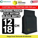 Flat Bottom Hitam 12x18cm Plastik Klip Standing Pouch Ziplock Kemasan