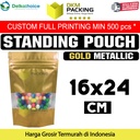 Standing Pouch 16x24 Window Ziplock Gold Plastik Klip Sealer Makanan