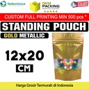 Standing Pouch 12x20 Window Ziplock Gold Plastik Klip Sealer Makanan