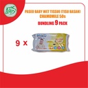 [KEJAR DISKON] Tissue PASEO Baby Wet Chamomile 50s (ISI 9 PACK)
