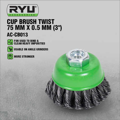 RYU CUP BRUSH TWIST 75 mm X 0.5 mm (3") - SIKAT MANGKOK