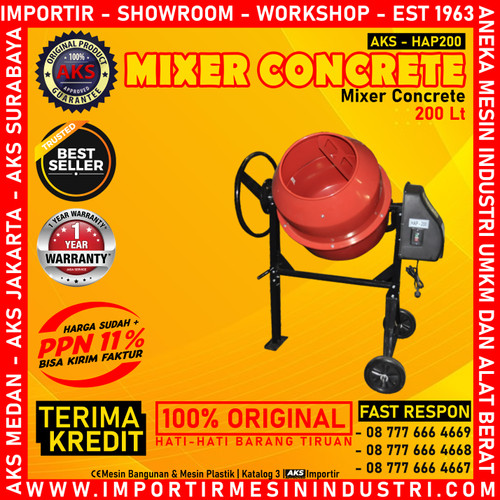Alat Aduk Semen Elektrik 200 LTR Concrete Mixer Machine AKS - HAP200C