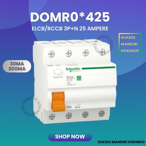 ELCB 4P 25A 2 Phase 25 Ampere 30mA 300mA RCCB Domae Schneider ORI SNI