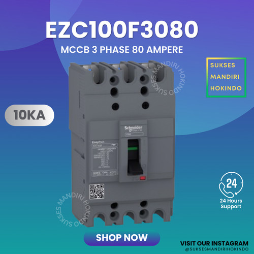 MCCB 3 Phase 80 Ampere 3p 80a Original SNI Schneider EasyPact EZC100F
