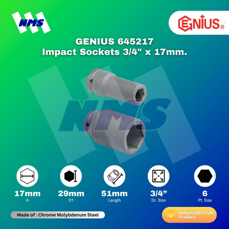 Kunci Soket GENIUS 645217 Metric Impact Sockets 3/4" Inci 6pt. 17mm