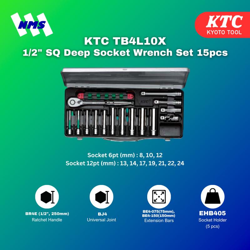 Kunci Sok KTC TB4L10X 1/2" SQ Deep Socket Wrench Set 15pcs Original