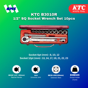 Kunci Sok KTC B3010R 1/2" SQ Socket Wrench Set 10pcs Original